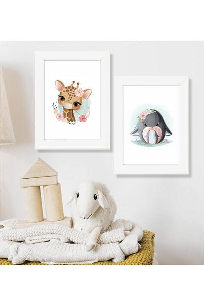 Ikea Zurafa Ve Penguen Ahsap 2 Li 15 5x20 5 Cm Cerceve Tasarim Ahsap Tablo Seti Trendyol