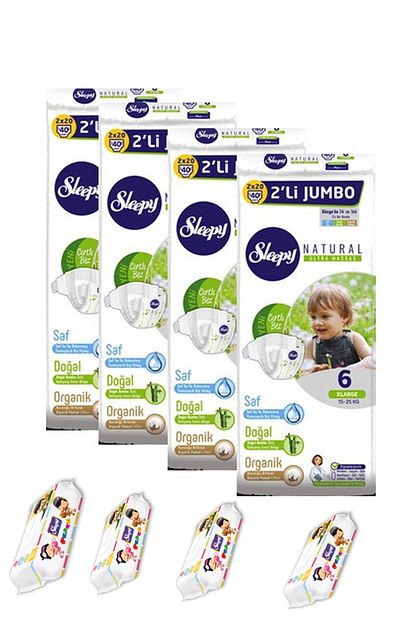 Sleepy Natural Bebek Bezi Ikili Jumbo 6 No Beden 160 Adet 4 Paket Islak Mendil Hediyeli Trendyol