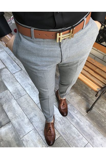 Terziademaltun Michail Score Slim Fit Gri Renk Erkek Kumas Pantolon T2352 Trendyol