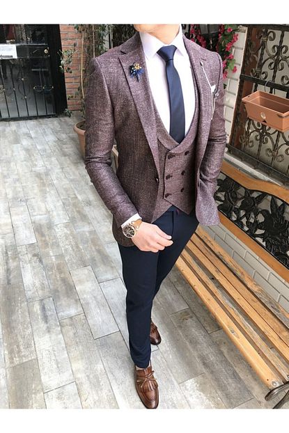 Terziademaltun Erkek Italyan Stil Ceket Yelek Pantolon Bordo 8 Drop Takim T3441 Trendyol