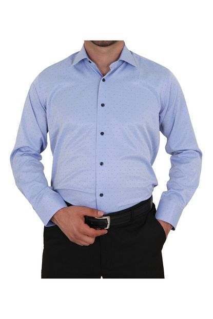 Umut Tekstil Erkek Deniz Mavisi Regular Fit Klasik Yaka Puantiyeli Gomlek Trendyol