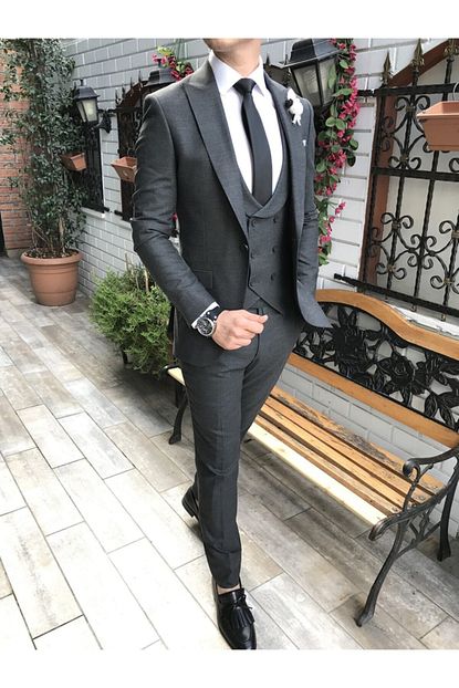 Terziademaltun Italyan Stil Slim Fit Ceket Yelek Pantolon Gri Takim Elbise T3688 Trendyol