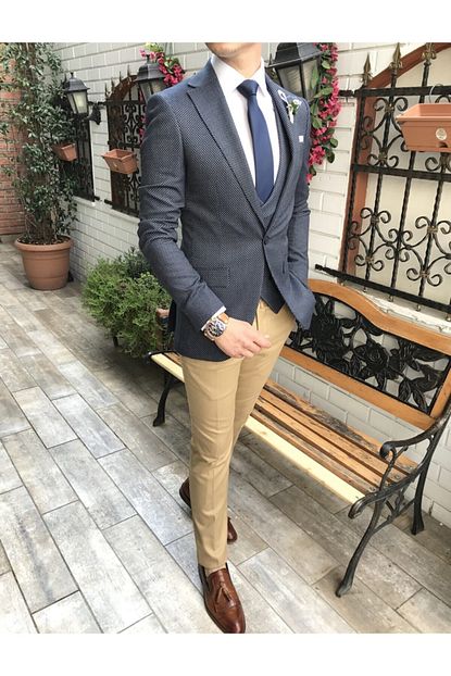 Terziademaltun Italyan Stil Ceket Yelek Pantolon Lacivert Kombin Takim T3692 Trendyol