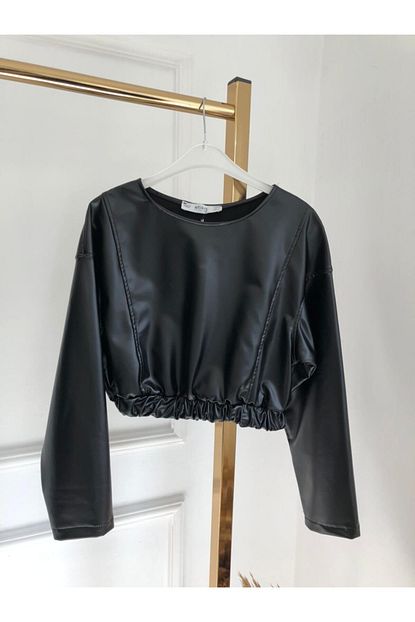 Etika Kadin Crop Deri Bluz Trendyol