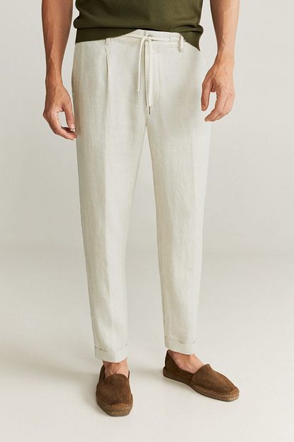 Mango Man Erkek Ekru 100 Keten Pantolon 77001004 Trendyol