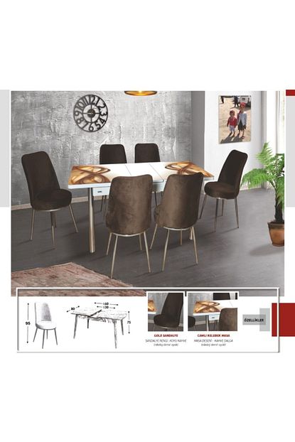 Kaykolsan Home Mutfak Masa Takimi 6 Sandalye 1 Masa Camli Nikelaj Demir Ayakli Estetik Gorunum E 1068 Trendyol