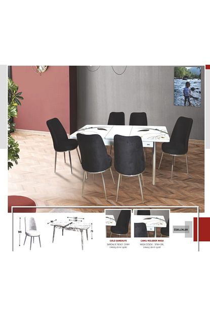Kaykolsan Home Mutfak Masa Takimi 6 Sandalye 1 Masa Camli Nikelaj Demir Ayakli Estetik Gorunum E 1070 Trendyol