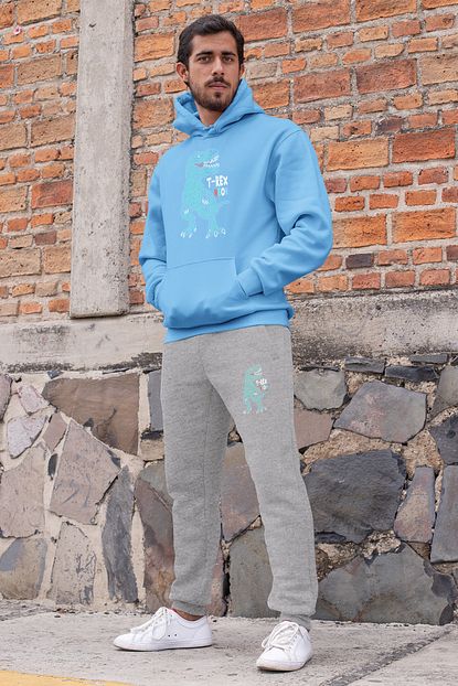 Angemiel Erkek Esofman Takimi Mavi Kapsonlu Sweatshirt Gri Esofman Alti Wear Neon Trex Trendyol