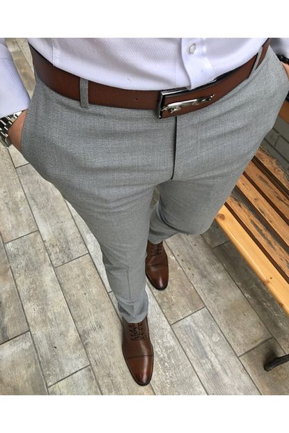Terziademaltun Italyan Stil Slim Fit Erkek Kumas Pantolon Gri T4256 Trendyol