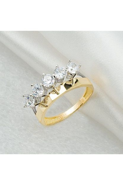Favori Gold Bes Tasli Alyans 14 Ayar Yuzuk Trendyol