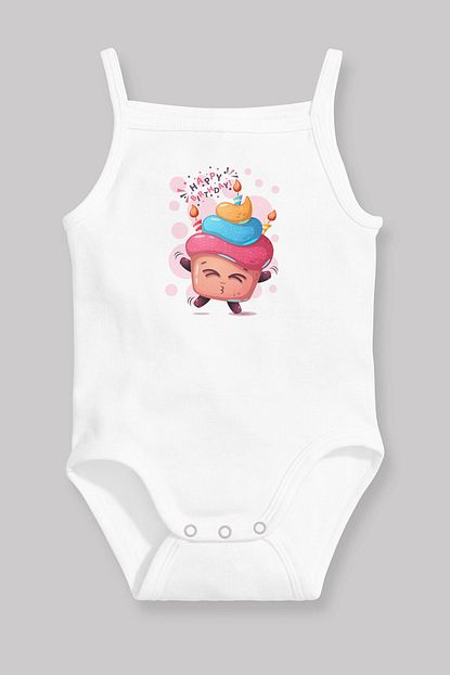 Angemiel Baby Iyiki Dogdun Yazili Kremali Kek Kiz Bebek Askili Zibin Body Atlet Beyaz Trendyol