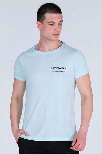 Brainwear Erkek Acik Mavi Genis Yaka Oversize T Shirt Trendyol