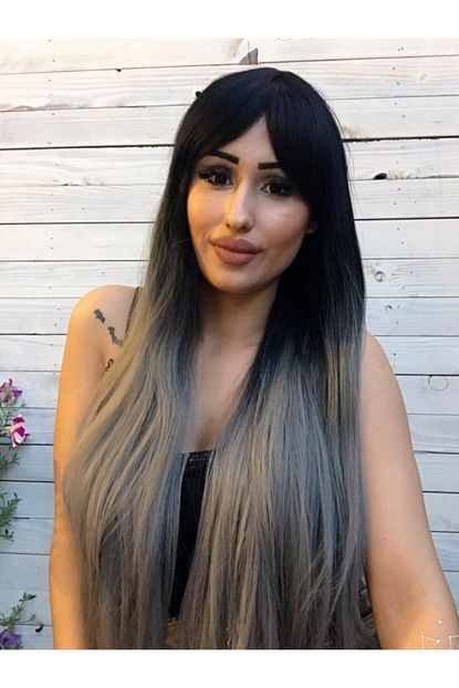 Suzan Peruk Uzun Medikal Kahkullu Peruk Siyah Gri Trendyol