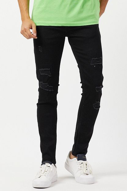 Denim Republic Erkek Yirtik Super Skinny Siyah Jeans Pantolon Dar Paca Trendyol