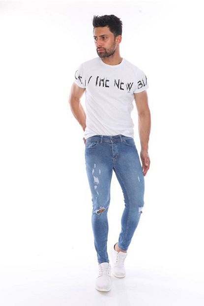 Poison Black Erkek Yirtik Slim Kot Pantolon Mavi Trendyol
