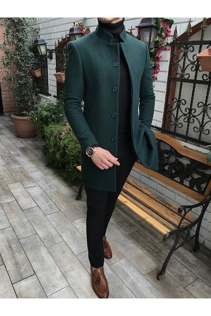 Terziademaltun Erkek Italyan Stil Hakim Yaka Yun Kase Kaban Yesil Trendyol