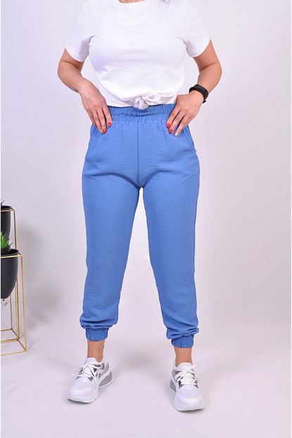 Alissebutik Kadin Pacasi Lastikli Mavi Yuksek Bel Jogger Esofman Alti Trendyol