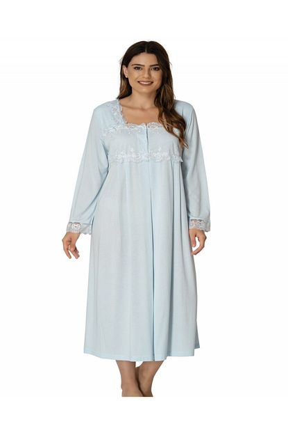 Effort Pijama Effortt Mavi Hamile Lohusa Uzun Kollu Gecelik 2404 Trendyol