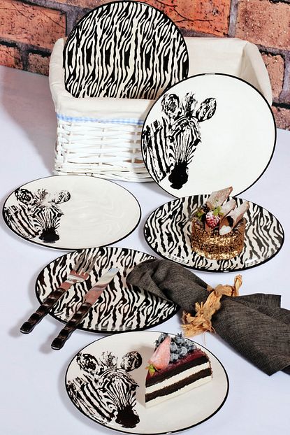 Kitchen Chef 6 Li Lux El Yapimi Zebra Desenli Seramik Pasta Tabak Seti Trendyol