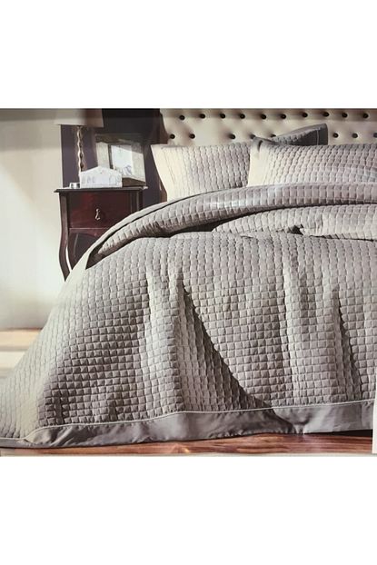 Cotton Box Kapitoneli Gri Duz Renk Cift Kisilik Yatak Ortusu Trendyol
