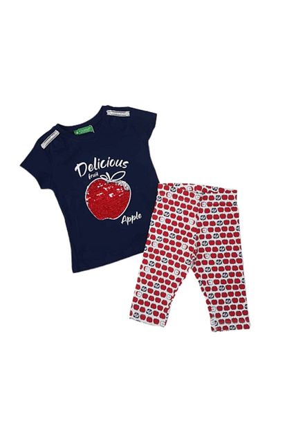 Cichlid Kids 2600 078 Kiz Cocuk Pullu Elma Baskili Taytli 2 Li Takim Trendyol