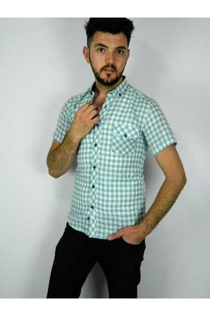 Bentini Erkek Ekose Slim Fit Kisa Kol Gomlek Bent514 Trendyol