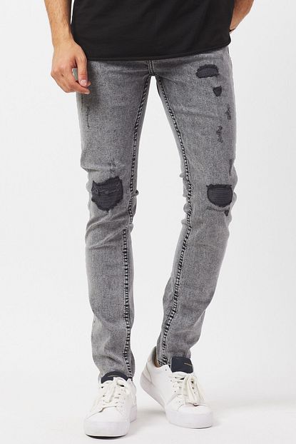 Denim Republic Erkek Yirtik Gri Jeans Pantolon Dar Kesim Trendyol
