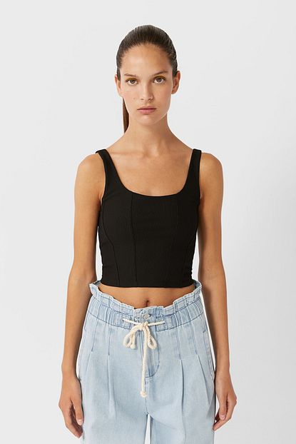 Stradivarius Kadin Siyah Askili Crop Top 02780472 Trendyol