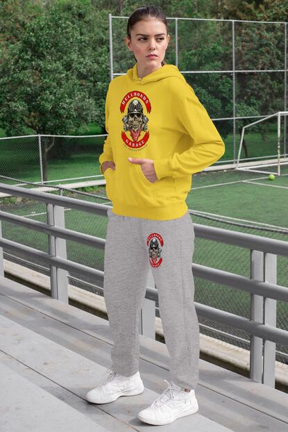 Angemiel Wear Hellroads Garage Kadin Esofman Takimi Sari Kapsonlu Sweatshirt Gri Esofman Alti Trendyol