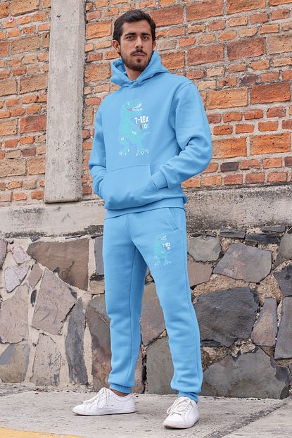 Angemiel Wear Neon Trex Erkek Esofman Takimi Mavi Kapsonlu Sweatshirt Mavi Esofman Alti Trendyol