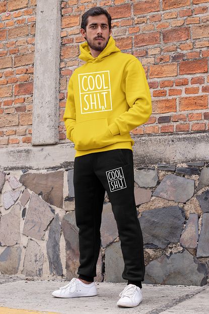 Angemiel Wear Cool Shit Erkek Esofman Takimi Sari Kapsonlu Sweatshirt Siyah Esofman Alti Trendyol