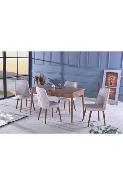 Stoker Larino Premium Yemek Odasi Yemek Masa Takimi 4 Sandalyeli Ahsap Ayakli Krem Trendyol