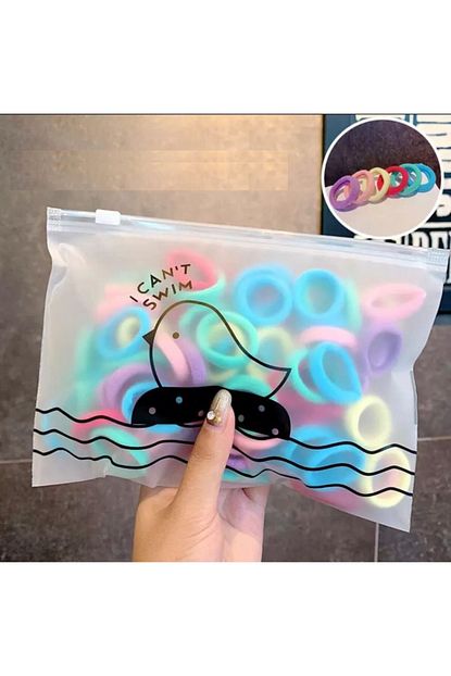 Queen Aksesuar Seffaf Kilitli Cantasinda 50 Adet Soft Karisik Pastel Renkler Kumas Lastik Sac Min Toka Trendyol