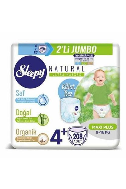 Sleepy Natural Bebek Bezi Ikili Paket Jumbo 4 Numara 26x2x 4 Paket 208 Adet Trendyol