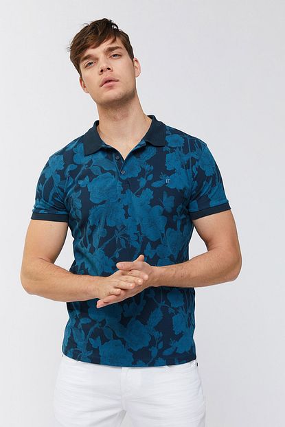 Avva Erkek Indigo Polo Yaka Baskili T Shirt A91s1000 Trendyol