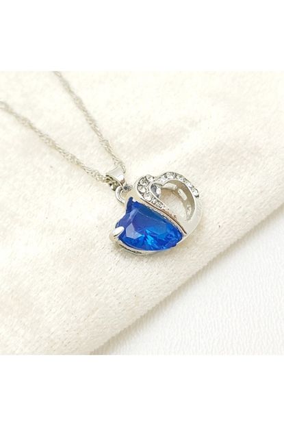 Caisya Silver Zirkon Tasli Mavi Kalp Kolye Gumus Trendyol