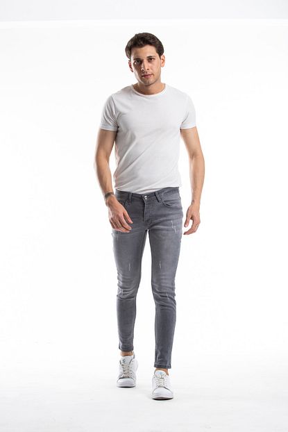 Modamesto Erkek Gri Skinny Fit Likrali Bilek Ustu Kot Pantolon Trendyol