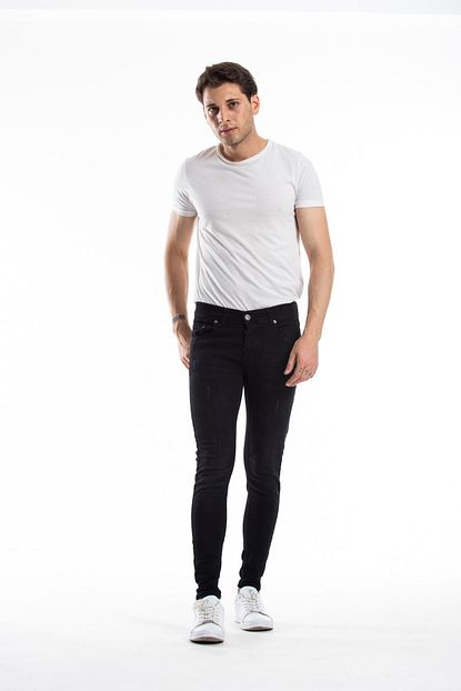 Modamesto Erkek Siyah Skinny Fit Likrali Bilek Ustu Kot Pantolon Trendyol