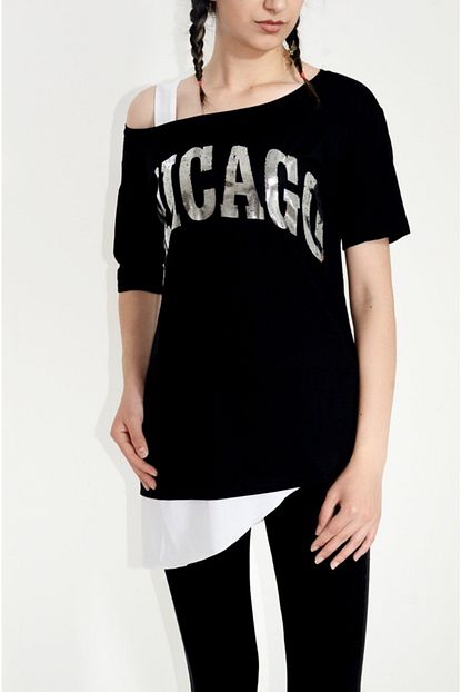Buraklife Kadin Chicago Baskili Tek Omuz Askili T Shirt Trendyol