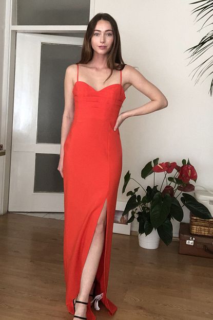 Trendyolmilla Kirmizi Yaka Detayli Abiye Mezuniyet Elbisesi Tprss20ae0295 Trendyol