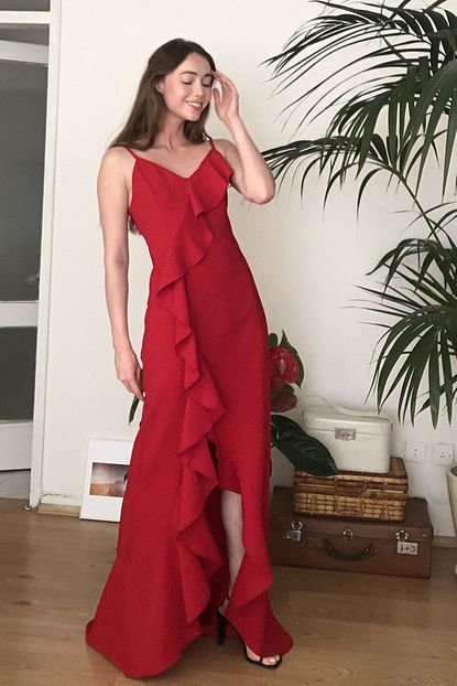 Trendyolmilla Kirmizi Firfir Detayli Abiye Mezuniyet Elbisesi Tprss20ae0253 Trendyol