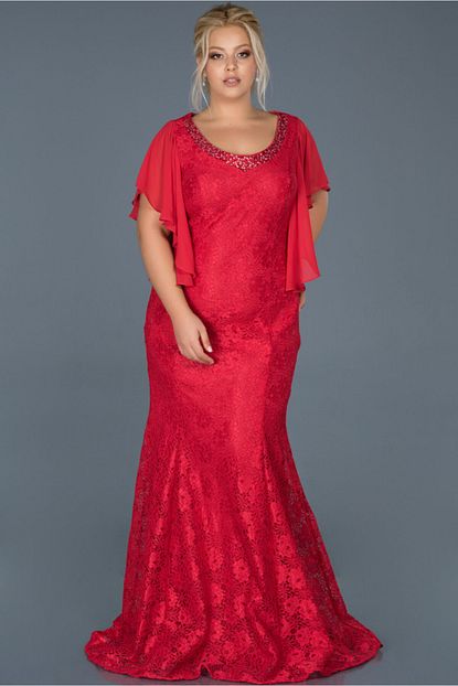 Abiyefon Kirmizi Dantelli Buyuk Beden Abiye Abu474 Trendyol