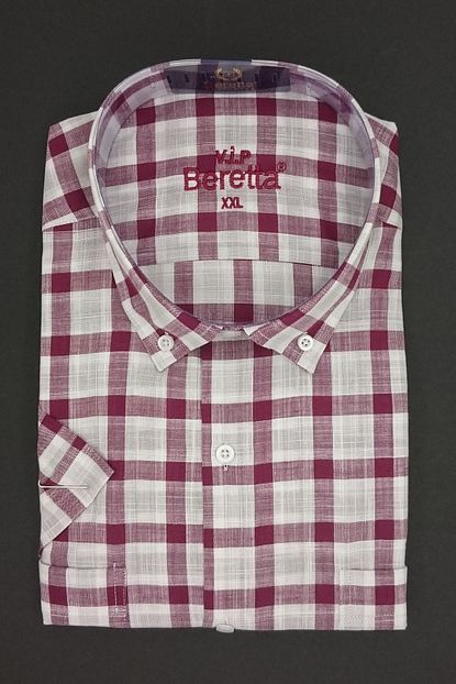 Beretta Erkek Gomlek Beyaz Bordo Kareli Regular Fit Trendyol