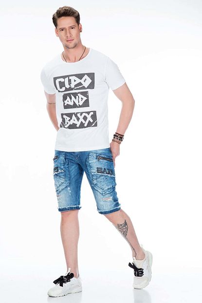 Cipo Baxx Ct430 Parlak Baskili Beyaz Sade Slim Fit Erkek Tisort Trendyol