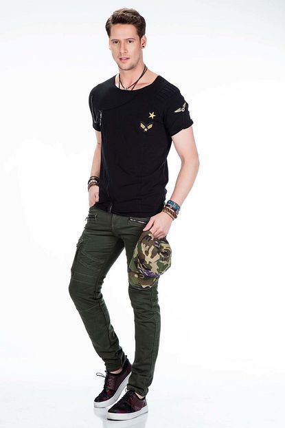 Cipo Baxx Ct367 Fermuarli Zincirli Slim Fit Siyah Erkek Tisort Trendyol