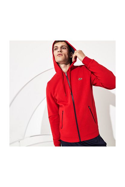 Lacoste Novak Djokovic Erkek Baskili Kapusonlu Kirmizi Sweatshirt Sh8613 Trendyol