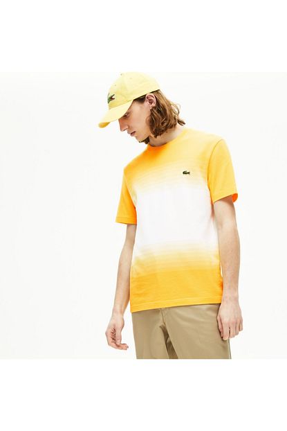 Lacoste Erkek Bisiklet Yaka Degrade Beyaz Sari T Shirt Th5074 Trendyol