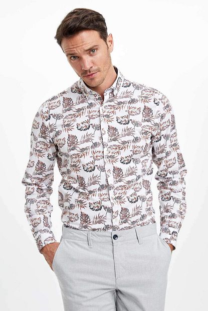 Defacto Erkek Beyaz Desenli Slim Fit Gomlek N5682az 20sm Wt34 Trendyol