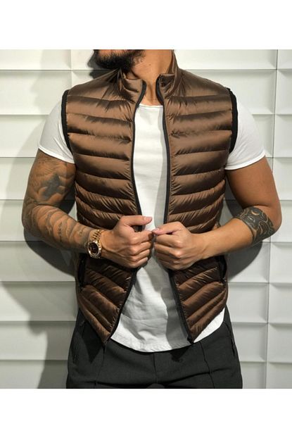 My Store Denim Erkek Kahverengi Sisme Yelek Trendyol