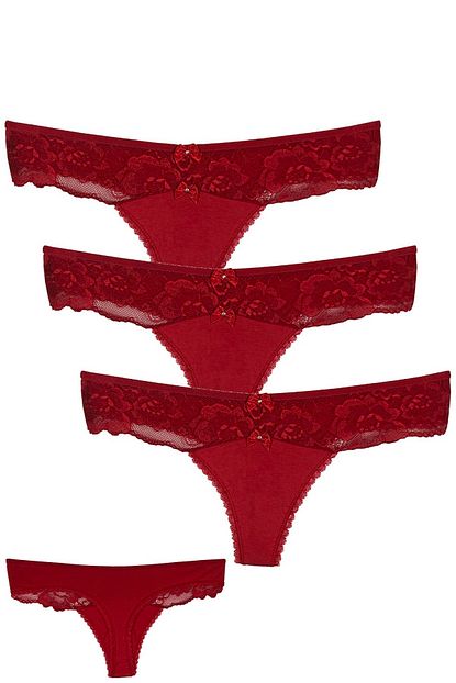 Cottonstar Kadin Kirmizi Dantelli String Tanga 3 Lu Paket Trendyol